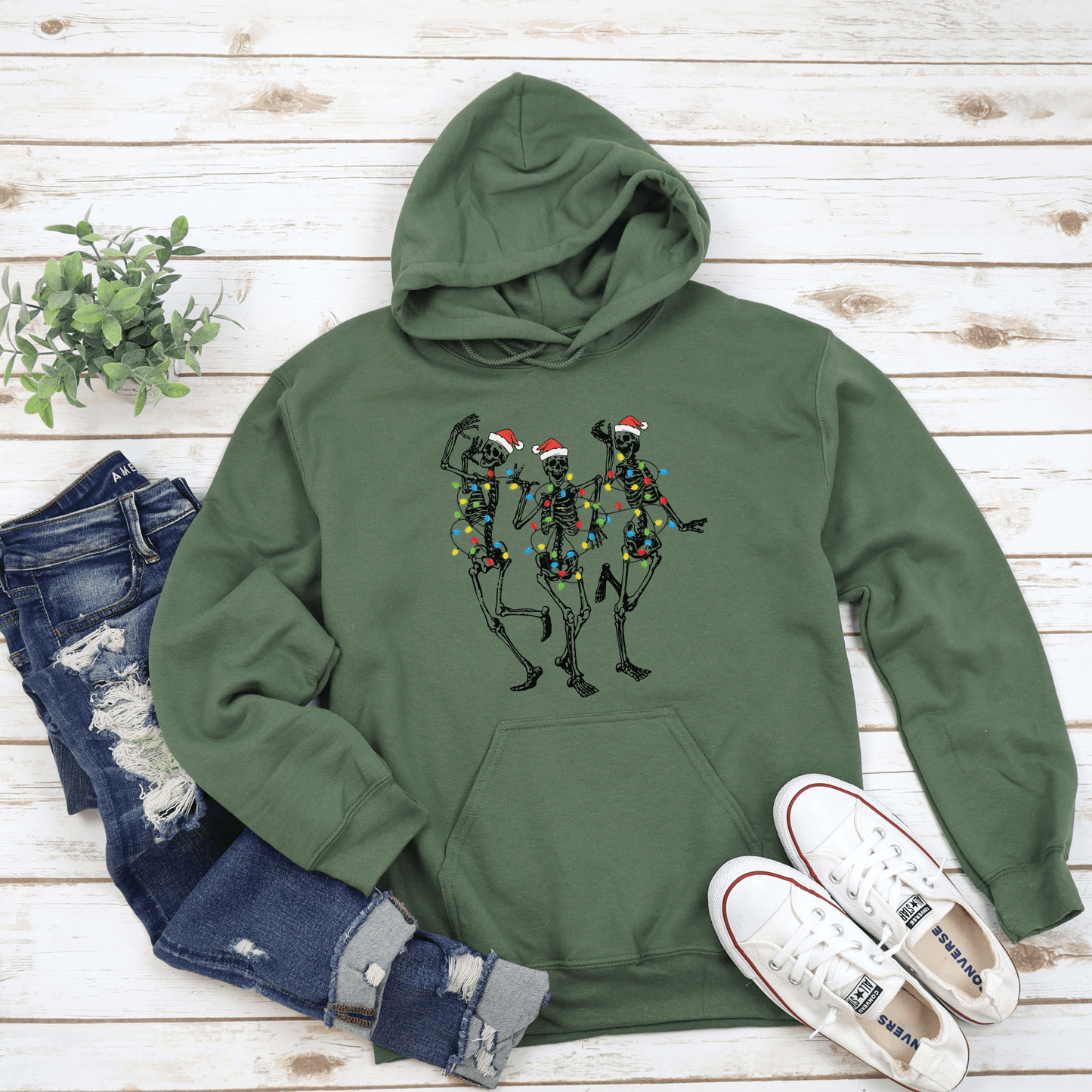 3 Dancing Santa Skeletons Christmas Hoodie Sweatshirt