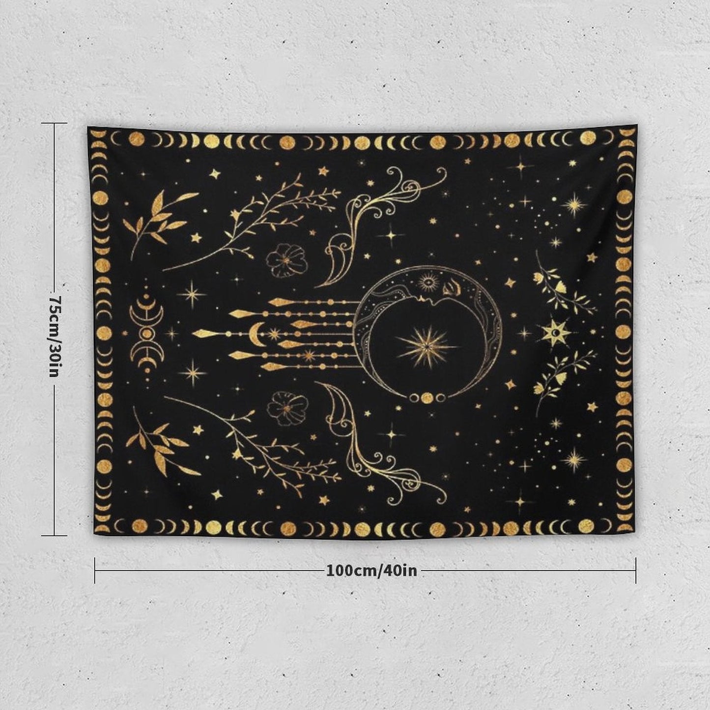 Celestial Moon with Floral Accents Tapestry