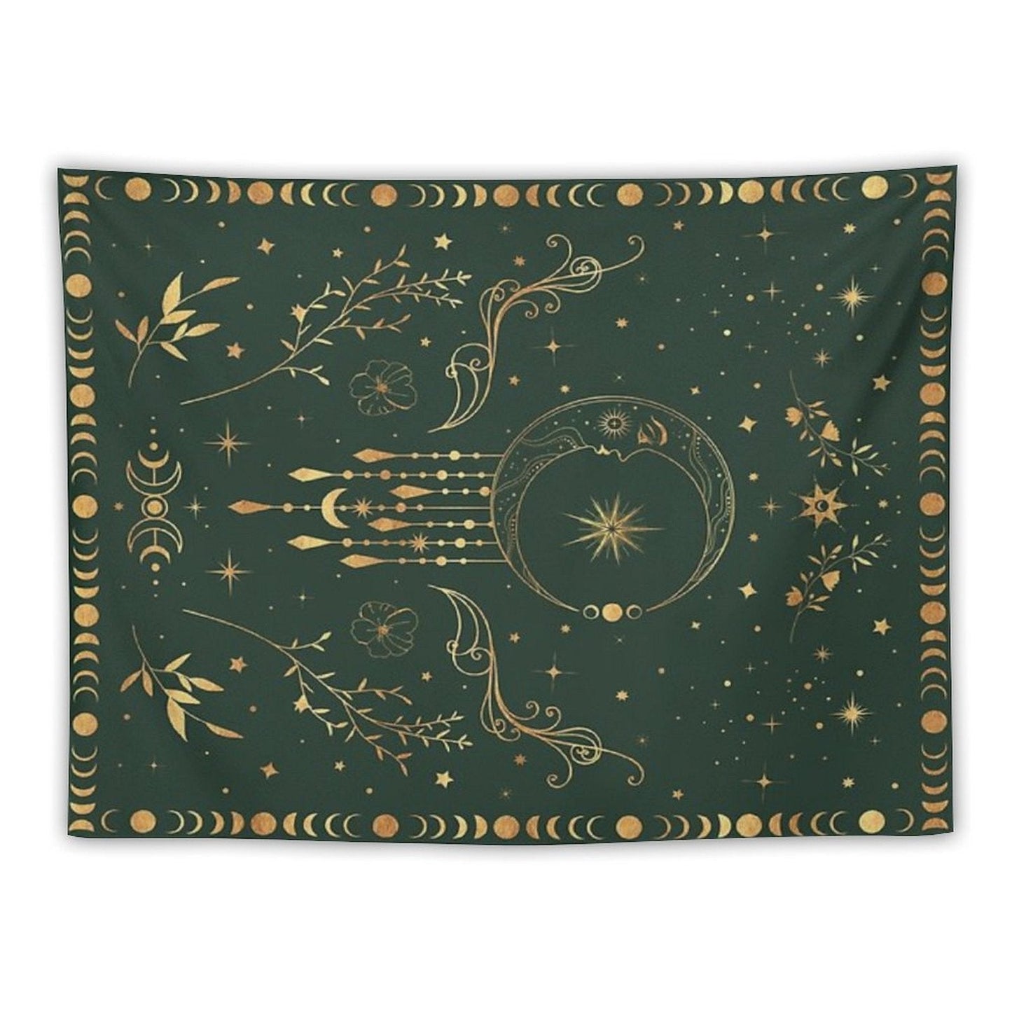 Sage Green & Gold Moon Tapestry