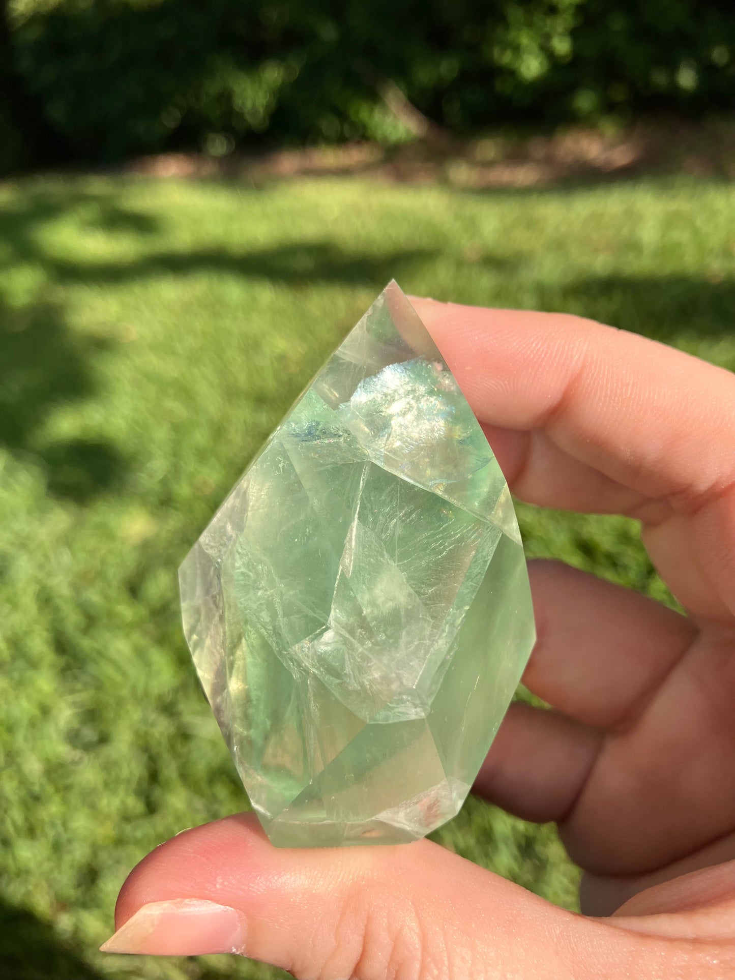 Green Fluorite Faceted Flame