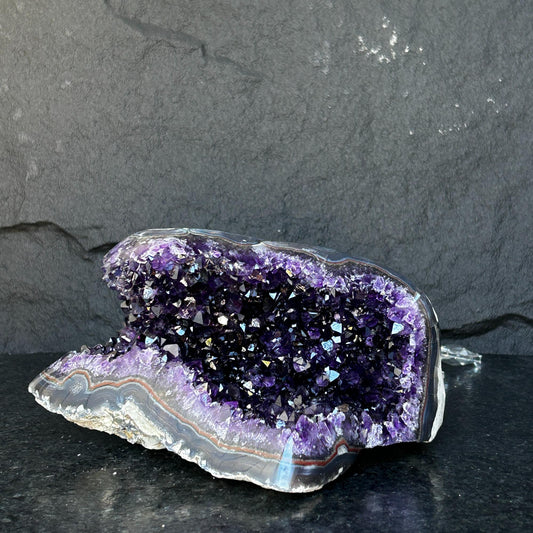 Deep Amethyst Geode Cave with Agate edges, 8+ lbs!!