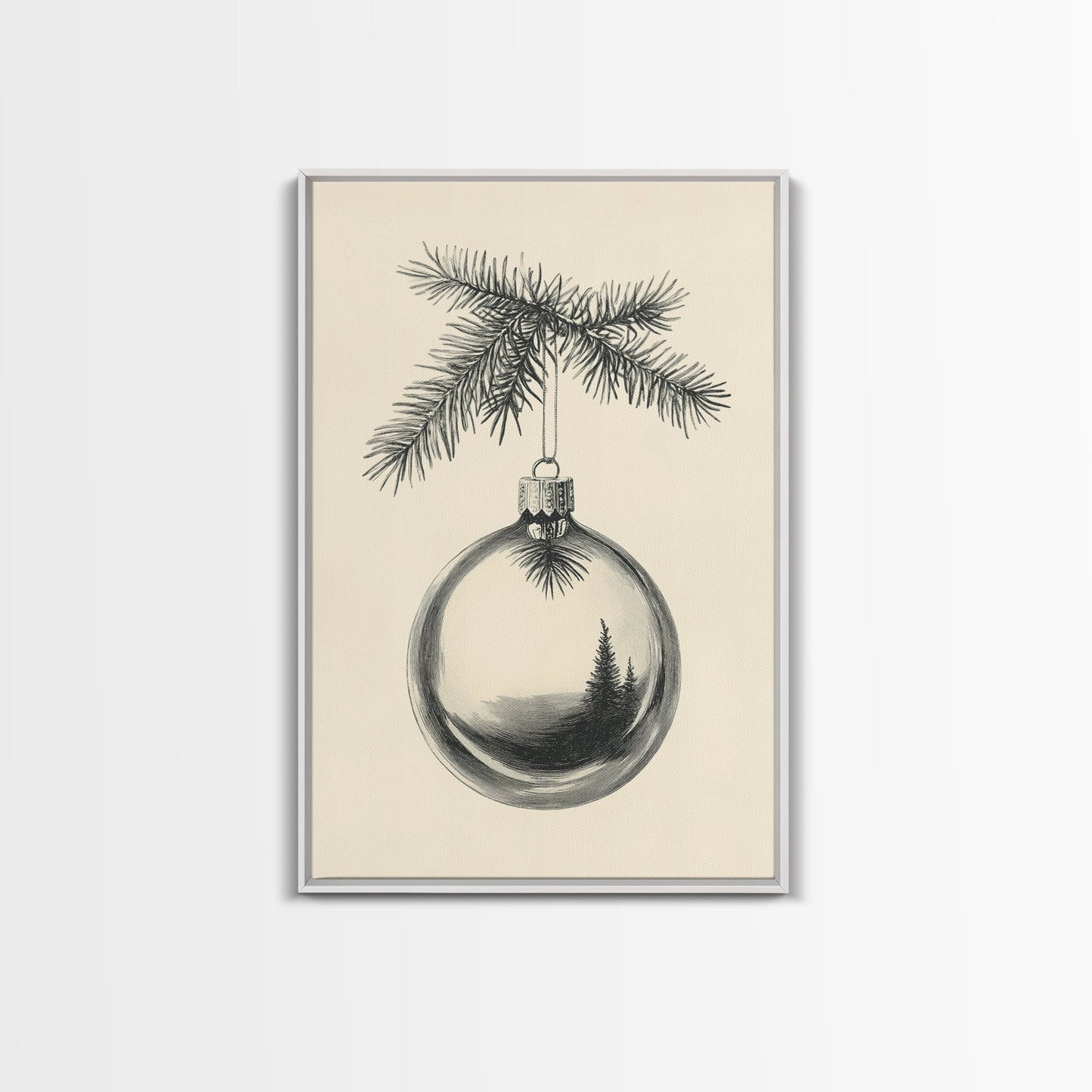 Christmas Tree Ornament Canvas Print, Retro Home Decor, Boho Christmas