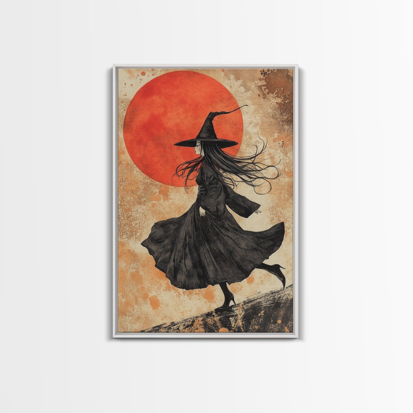 Witch Orange Moon Wall Art – Framed Canvas or Poster Print