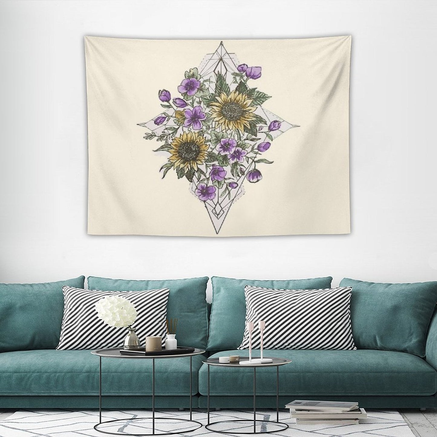 Geometric Sunflower Pattern Tapestry