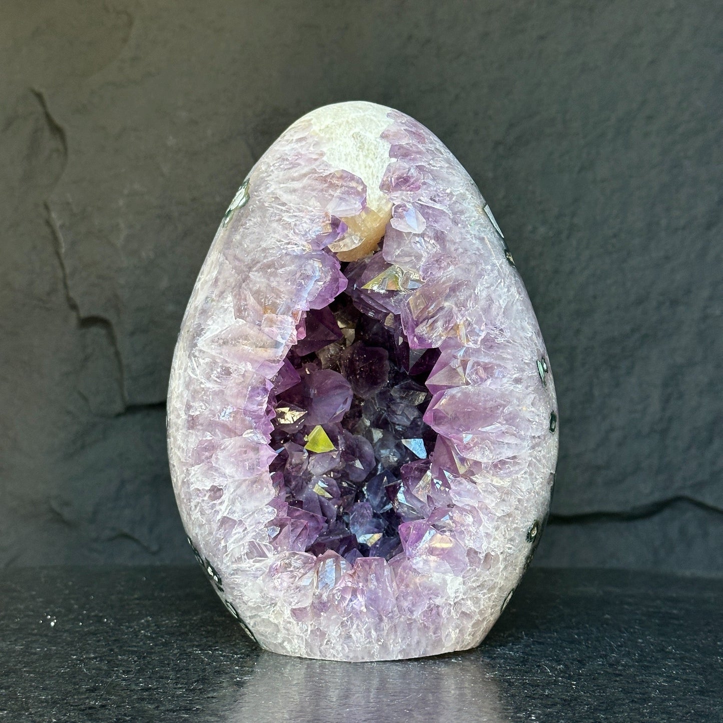 Amethyst Geode Crystal Egg with incredible Agate formations