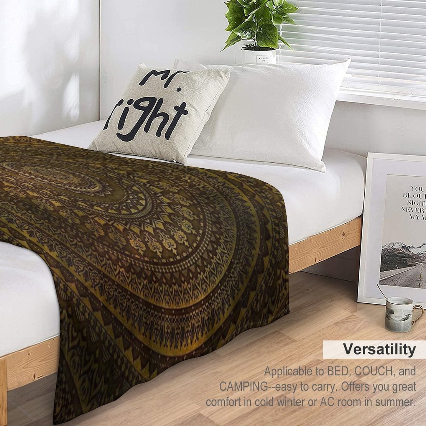 Lime Brown Mandala Throw Blanket
