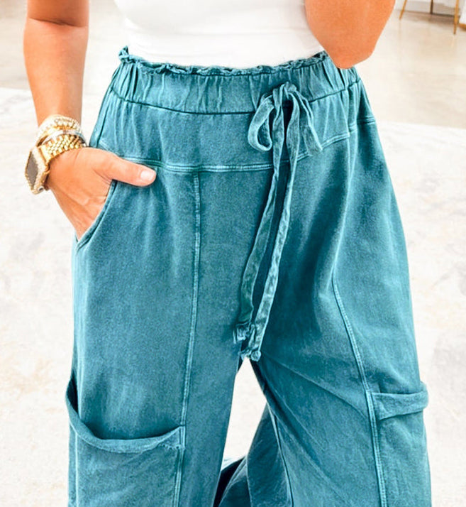 Wild Ginger Mineral Wash Knot High Waist Raw Hem Pants