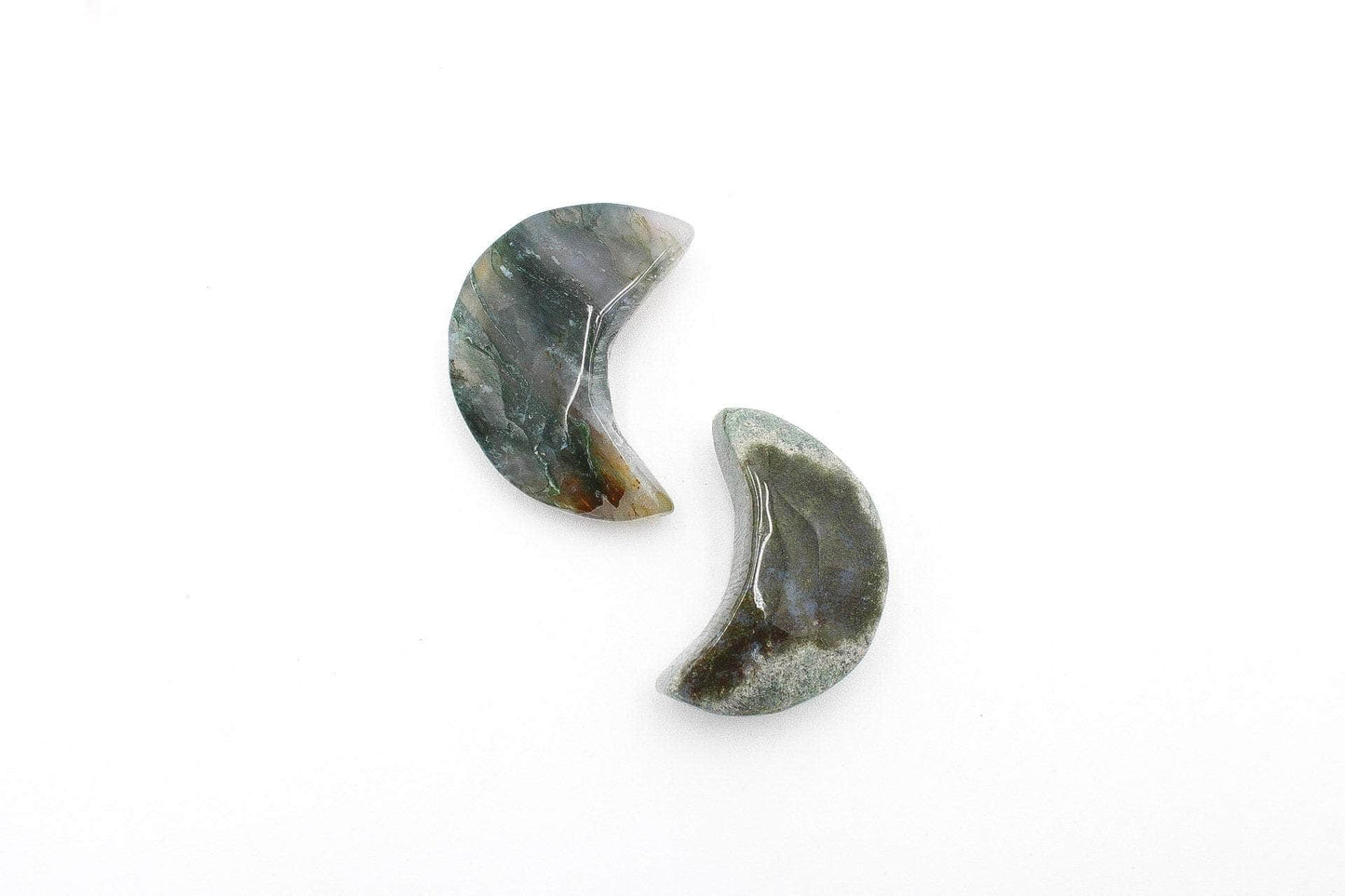 Moss Agate Carved Moons