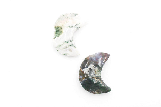 Moss Agate Carved Moons