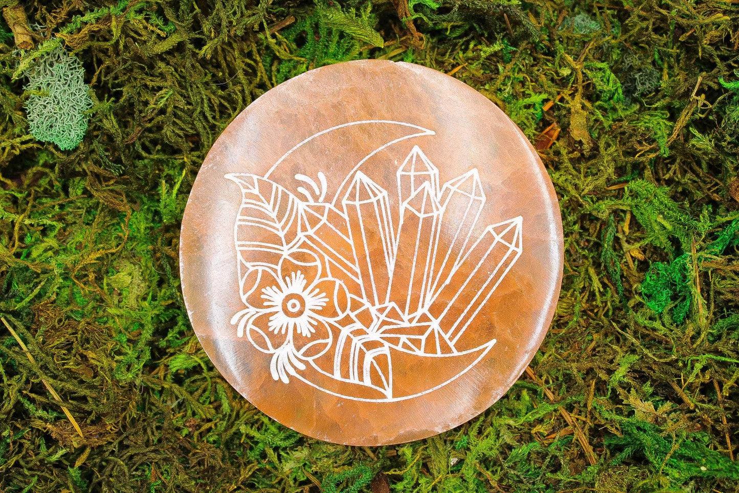 Selenite Carved Charging Plates 4.25", multiple options