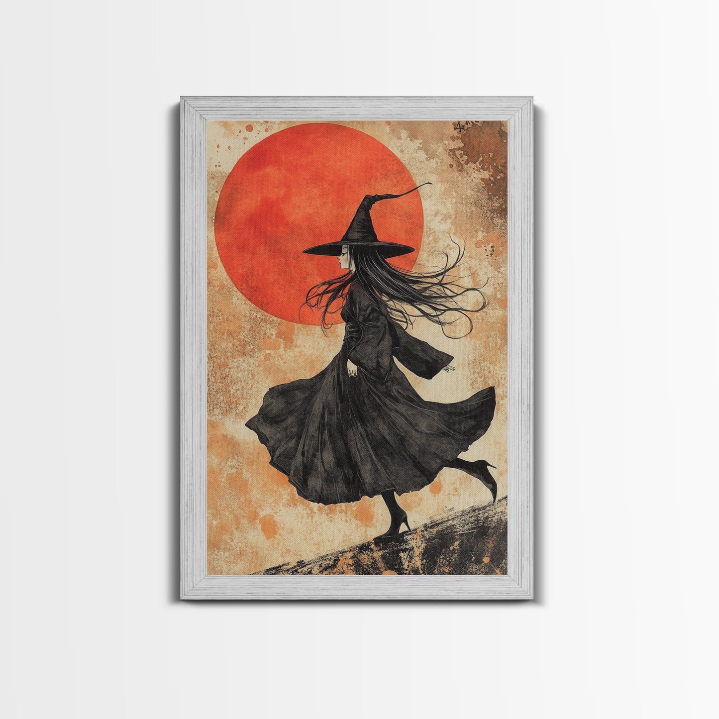 Witch Orange Moon Wall Art – Framed Canvas or Poster Print