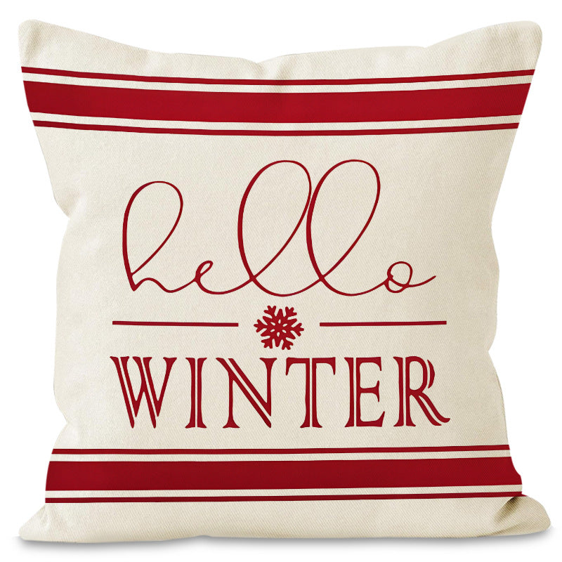 Christmas Snowflake Pillow Cover Linen Checkered Letter Printed Pillow Cover Christmas Theme Cushion Cover