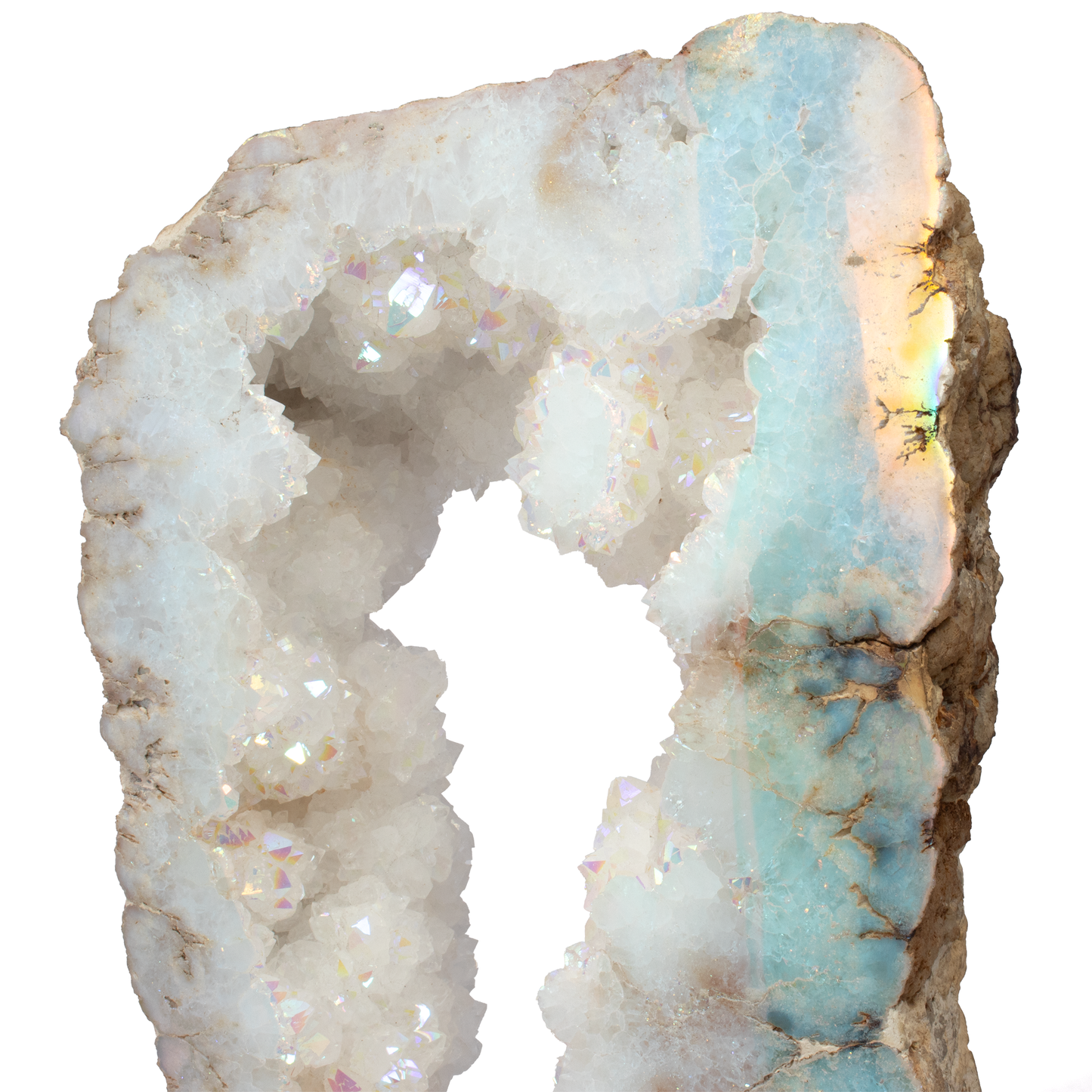 Silicon Oxide Geode Ring on Custom Stand with Rotating Base - One Side Cut & Polished Flat
