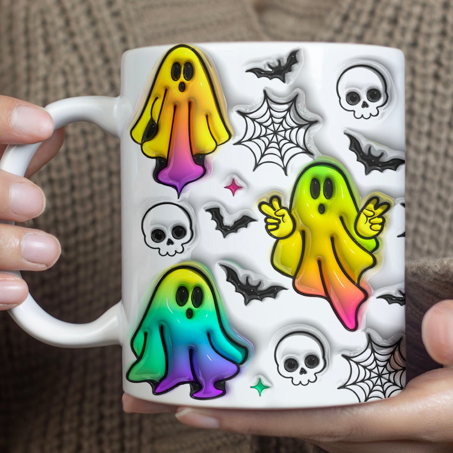 3D Colorful Ghosts Mug
