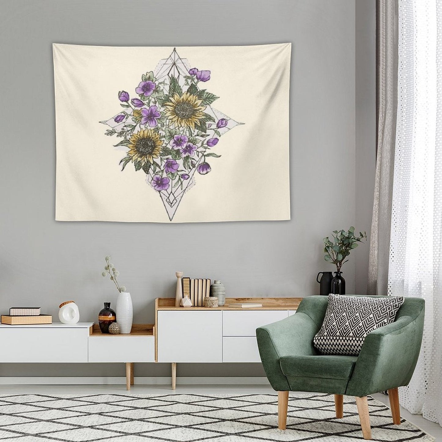 Geometric Sunflower Pattern Tapestry