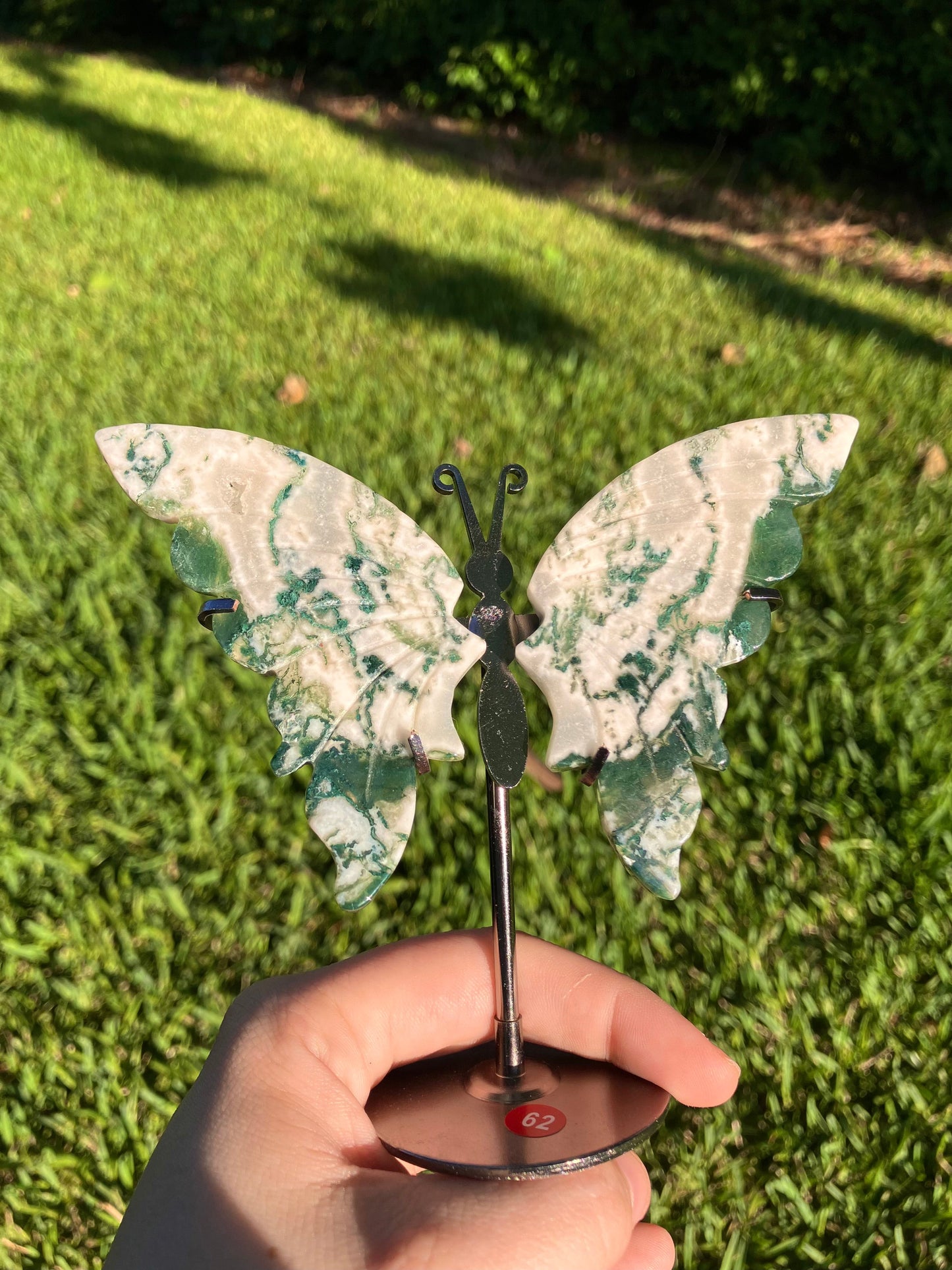 Moss Agate Butterfly Carving - (Uruguay) Ethically Sourced