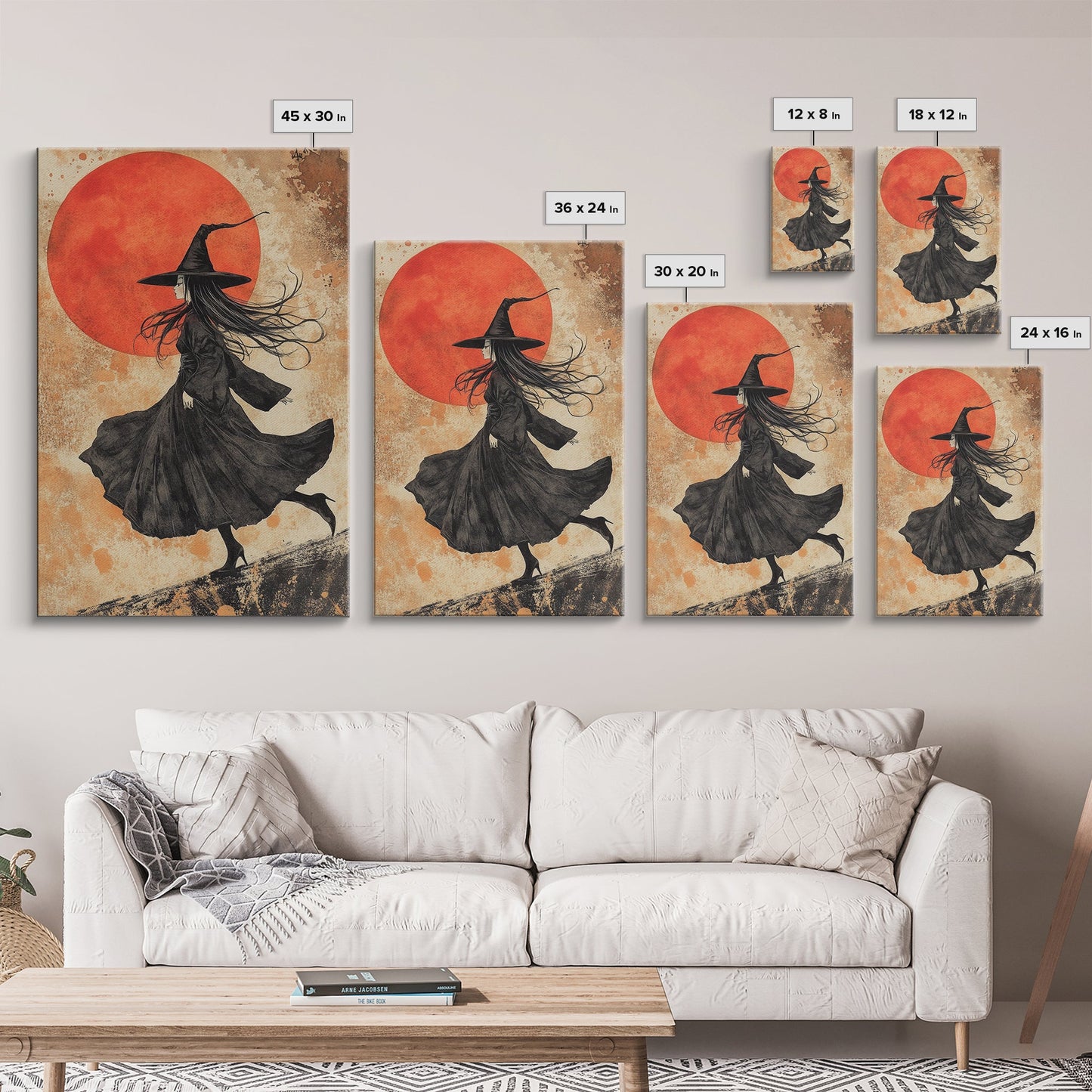 Witch Orange Moon Wall Art – Framed Canvas or Poster Print