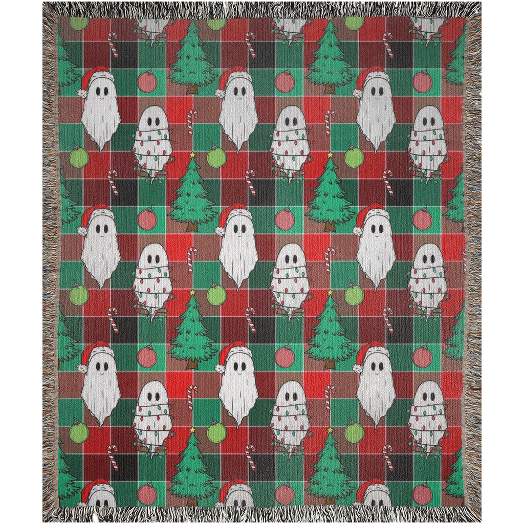 50x60โ Christmas ghosts Woven Blanket with Christmas decor for holiday season. Clearance