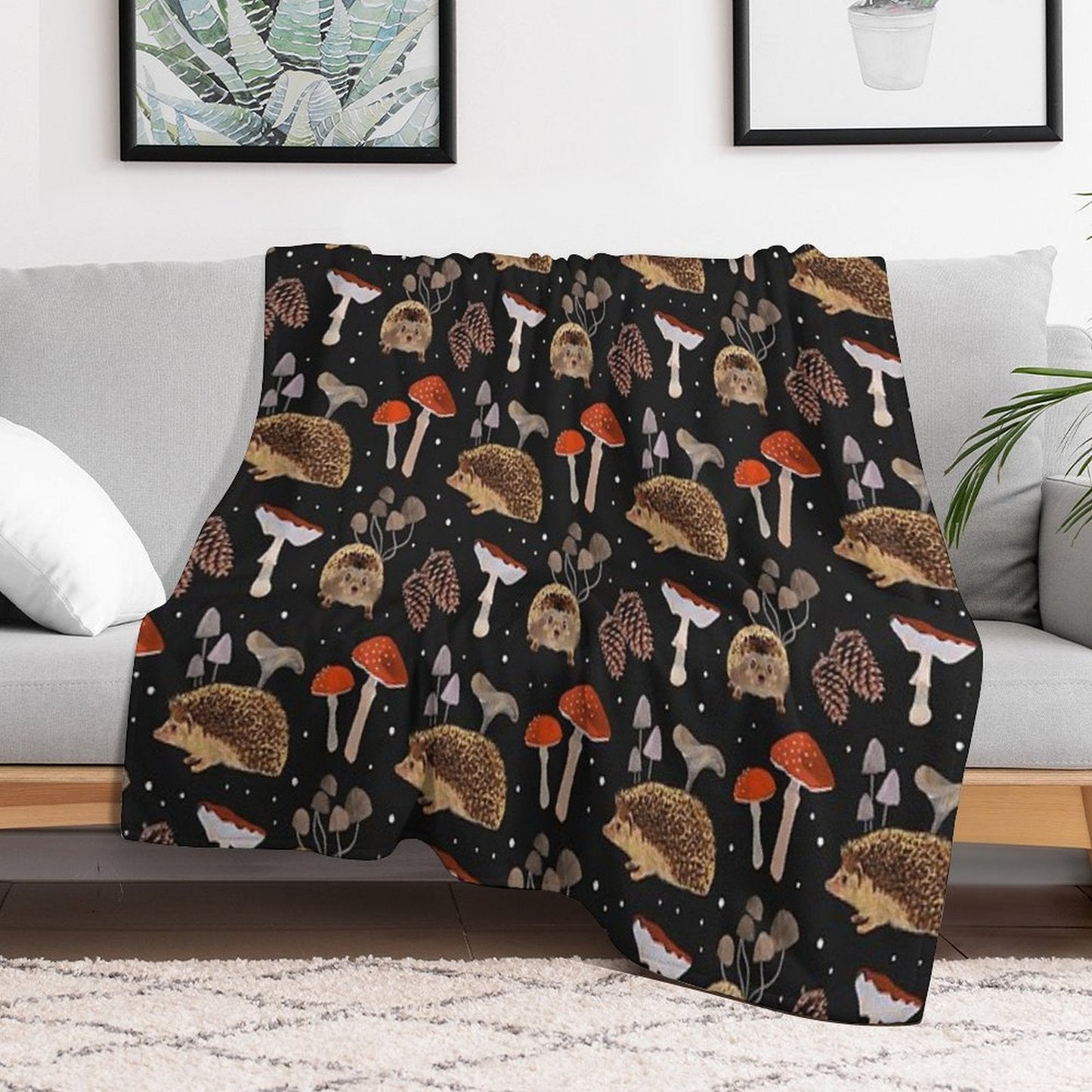Hedgehogs & Mushrooms Throw Blanket
