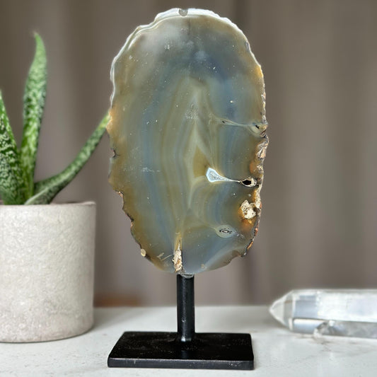 Colorful Agate Crystal Piece with Metal Base, Stunning Decor Stone 100% natural, Uruguayan Geode
