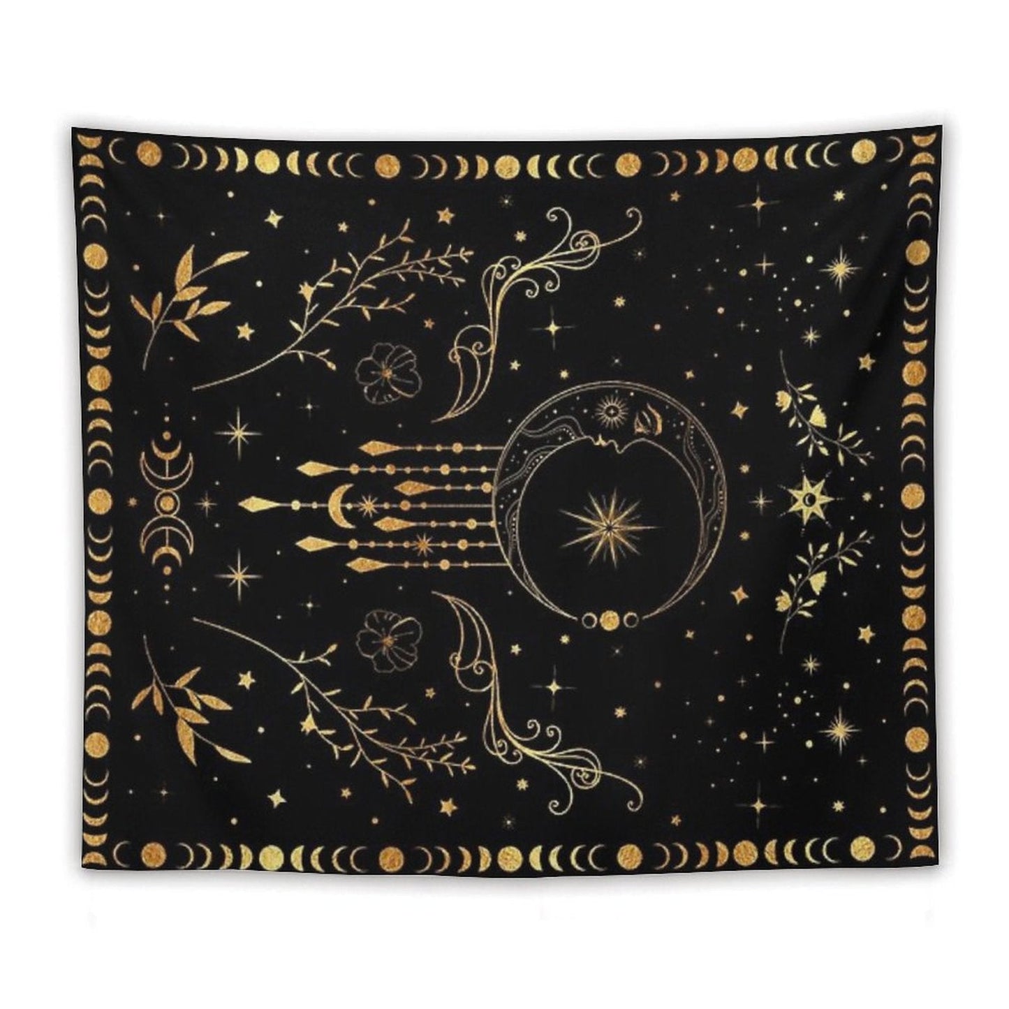 Celestial Moon with Floral Accents Tapestry