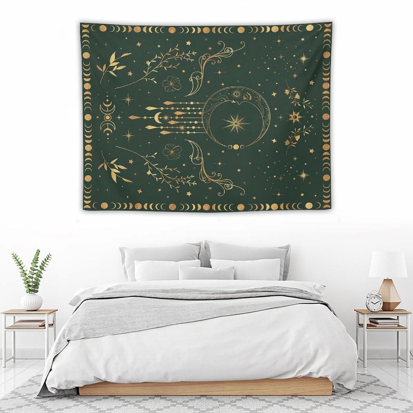 Sage Green & Gold Moon Tapestry