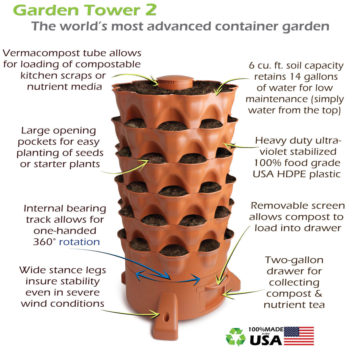 Garden Tower 2™ Vertical Garden Planter – 50 Plant Composting Tower for Organic Gardening | Balcony & Patio Planter
