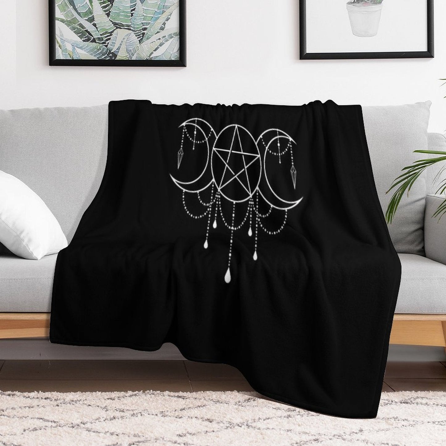 Triple Moon Goddess Pentacle Throw Blanket