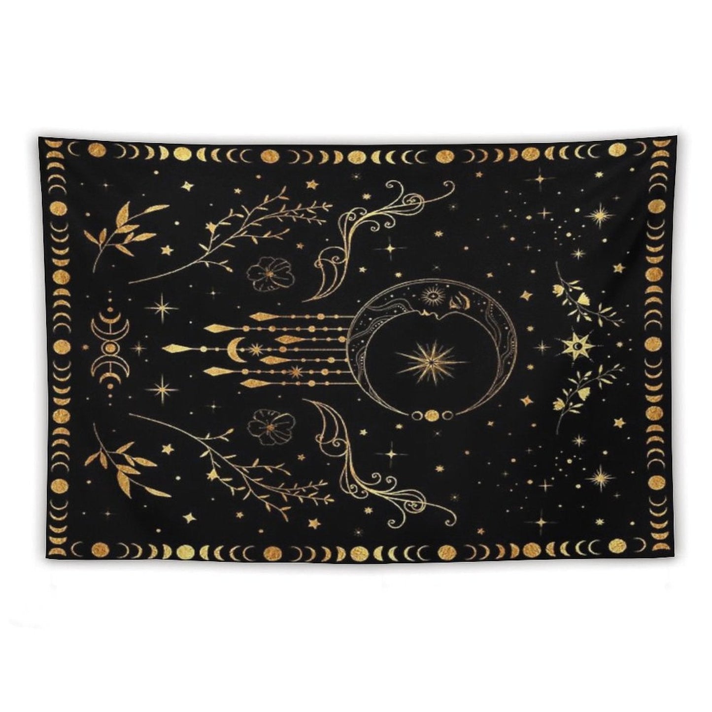 Celestial Moon with Floral Accents Tapestry