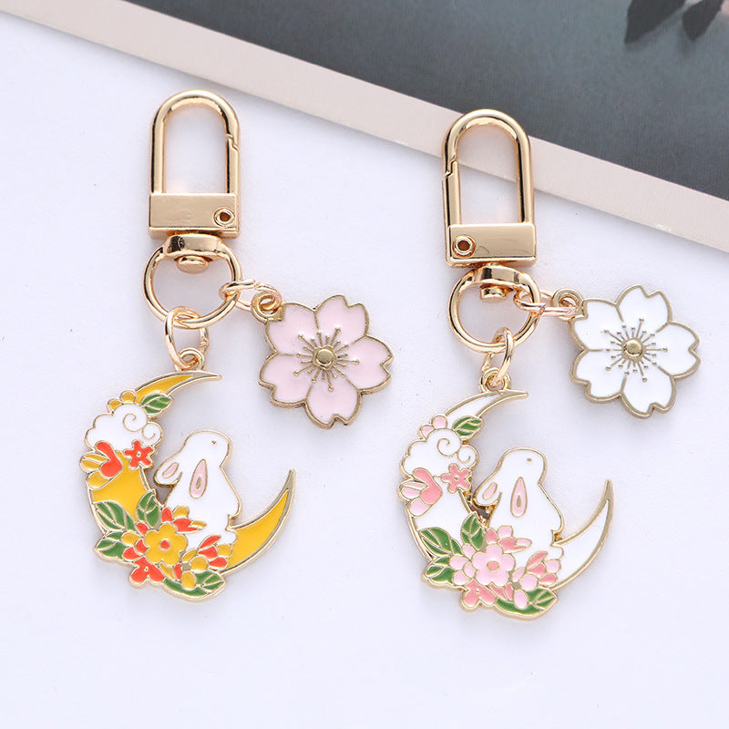 Moon Rabbit, Cherry Blossom Keychain