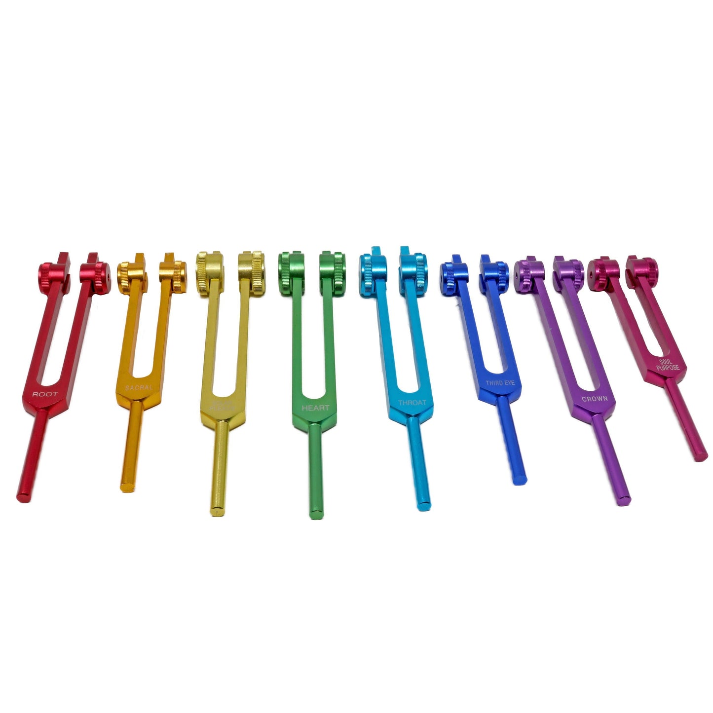Rainbow Colored Metal Tuning Forks - Set of 8