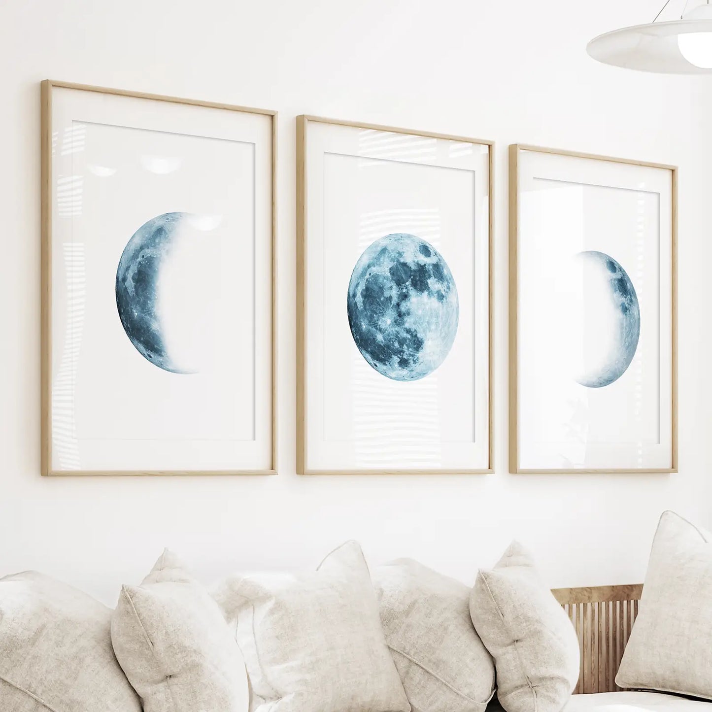 Blue Lunar Phases Wall Art Set of 3
