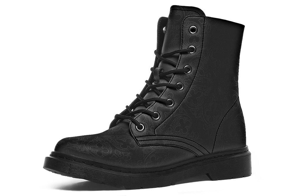 Vegan Ankle Boots - Gothic Ornaments - Black on Black