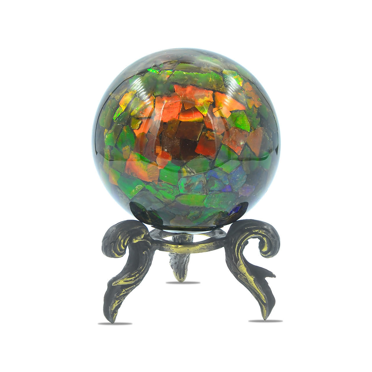 Starborn Ammolite Display Sphere with Brass Stand
