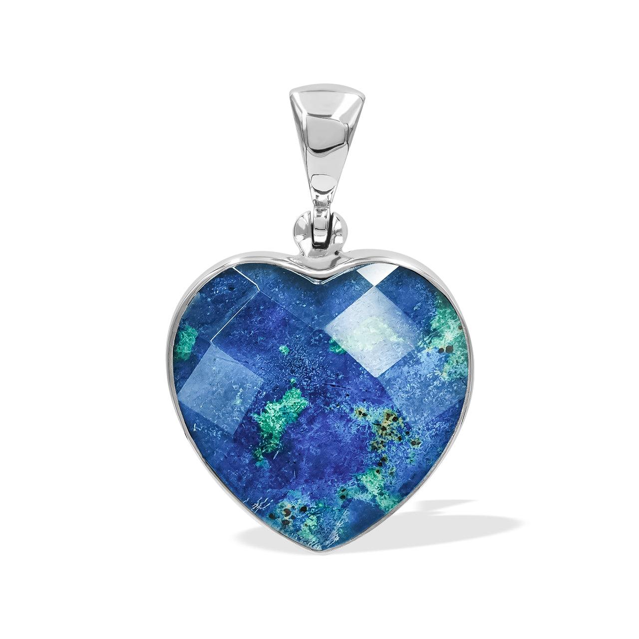 Starborn Faceted Azurite Malachite Heart Shaped Pendant with Quartz Doublet in Sterling Silver