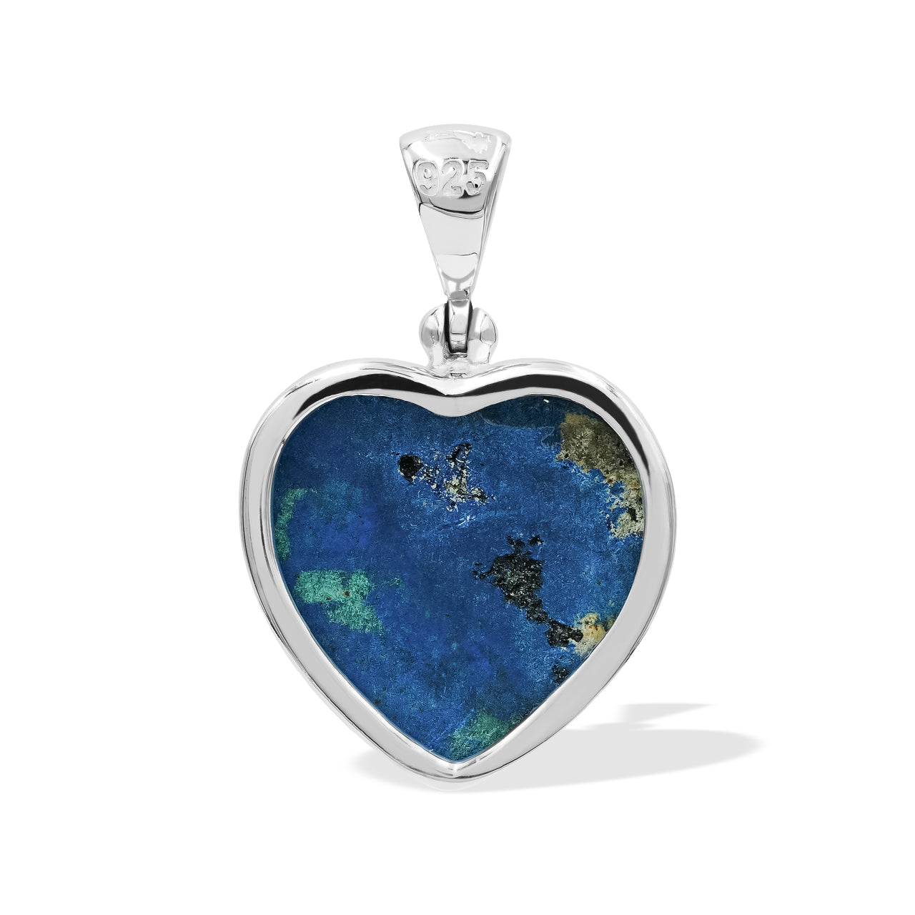 Starborn Faceted Azurite Malachite Heart Shaped Pendant with Quartz Doublet in Sterling Silver