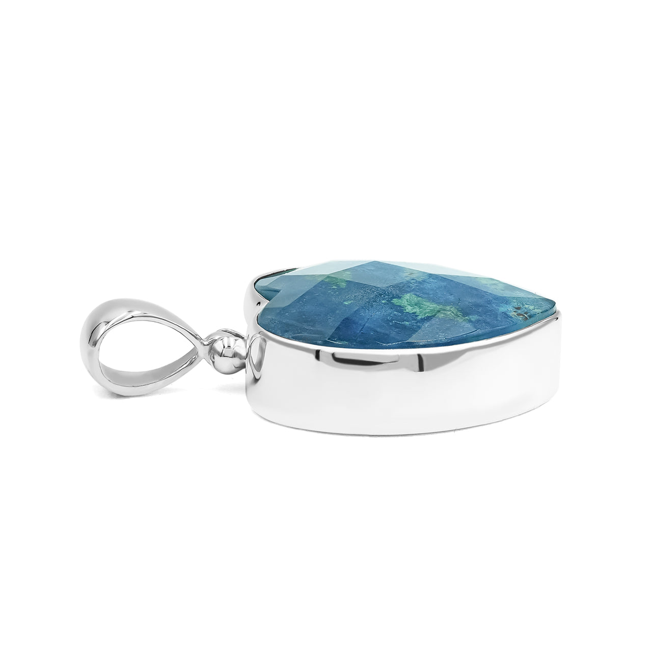 Starborn Faceted Azurite Malachite Heart Shaped Pendant with Quartz Doublet in Sterling Silver