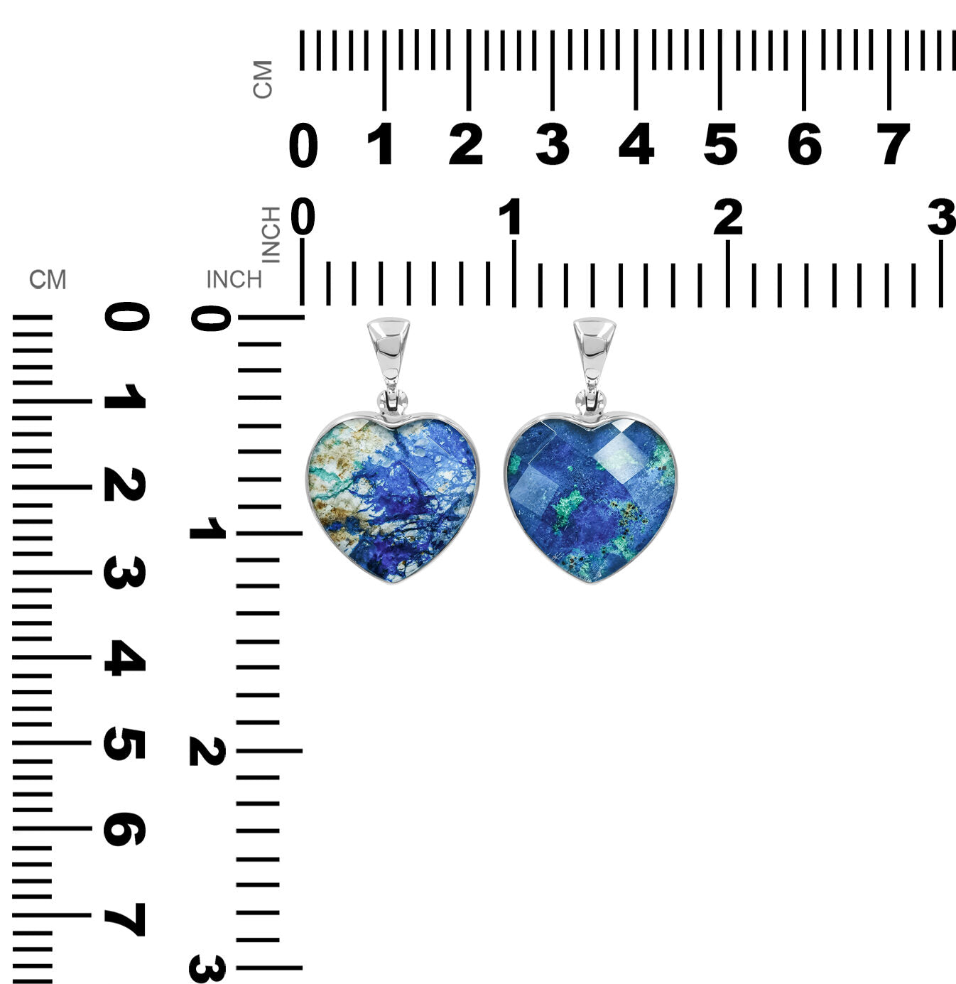 Starborn Faceted Azurite Malachite Heart Shaped Pendant with Quartz Doublet in Sterling Silver