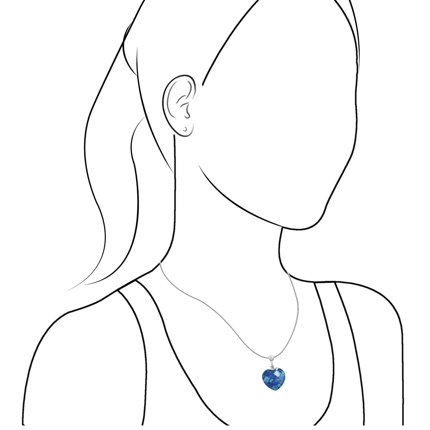 Starborn Faceted Azurite Malachite Heart Shaped Pendant with Quartz Doublet in Sterling Silver