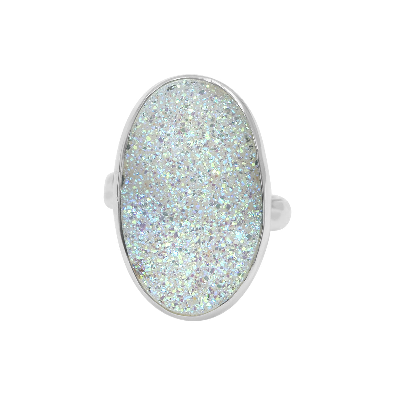Starborn Iridescent Quartz Drusy Oval Ring in Sterling Silver