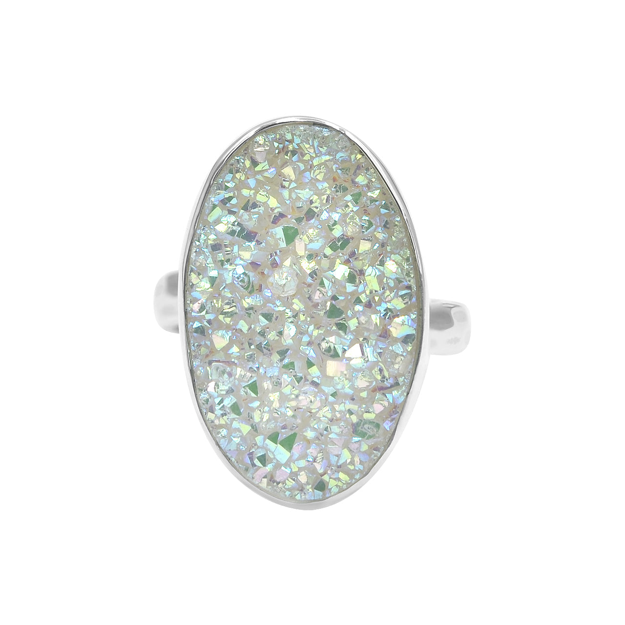 Starborn Iridescent Quartz Drusy Oval Ring in Sterling Silver