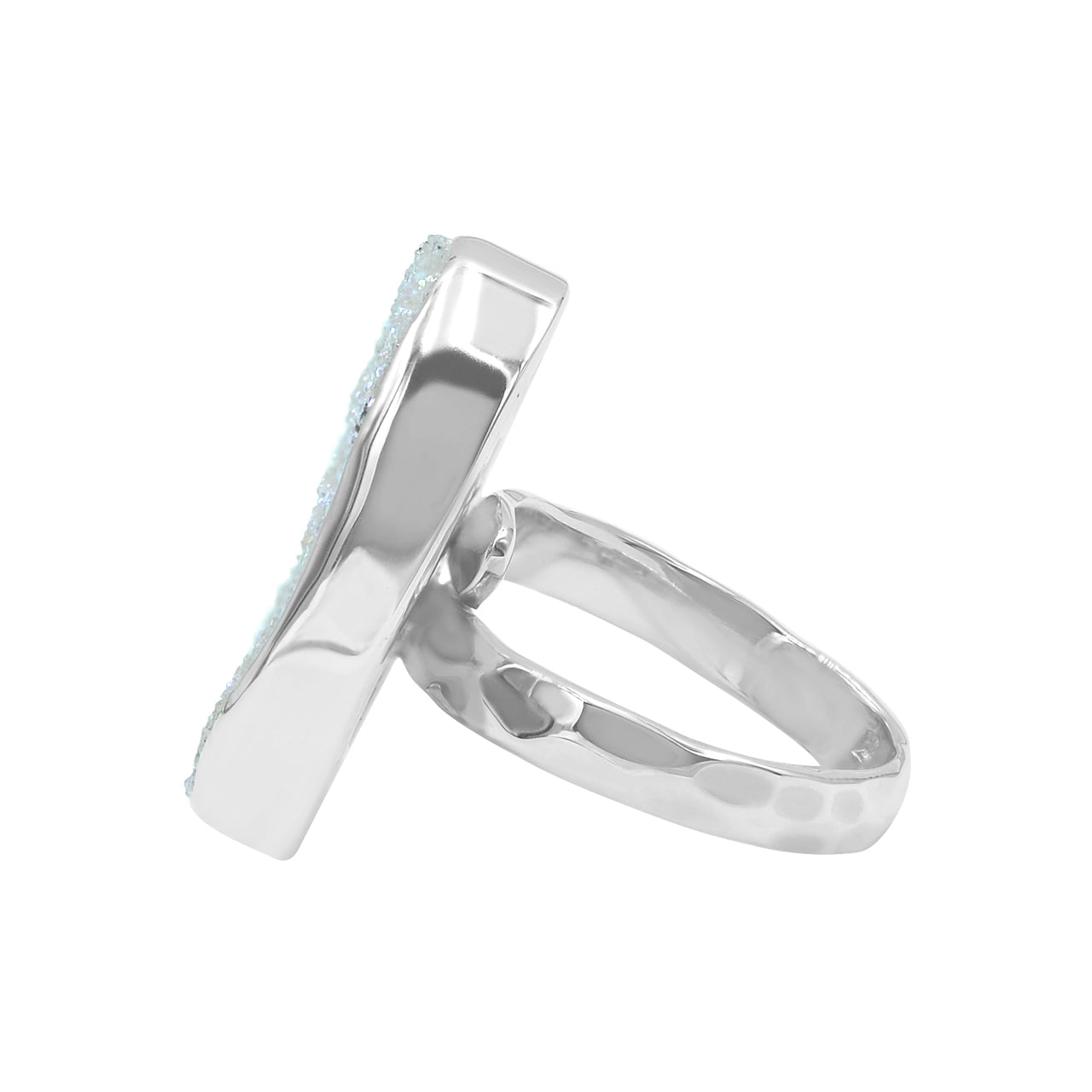 Starborn Iridescent Quartz Drusy Oval Ring in Sterling Silver