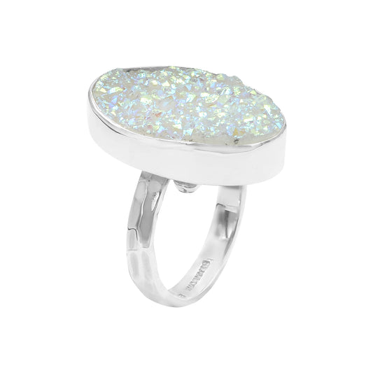 Starborn Iridescent Quartz Drusy Oval Ring in Sterling Silver