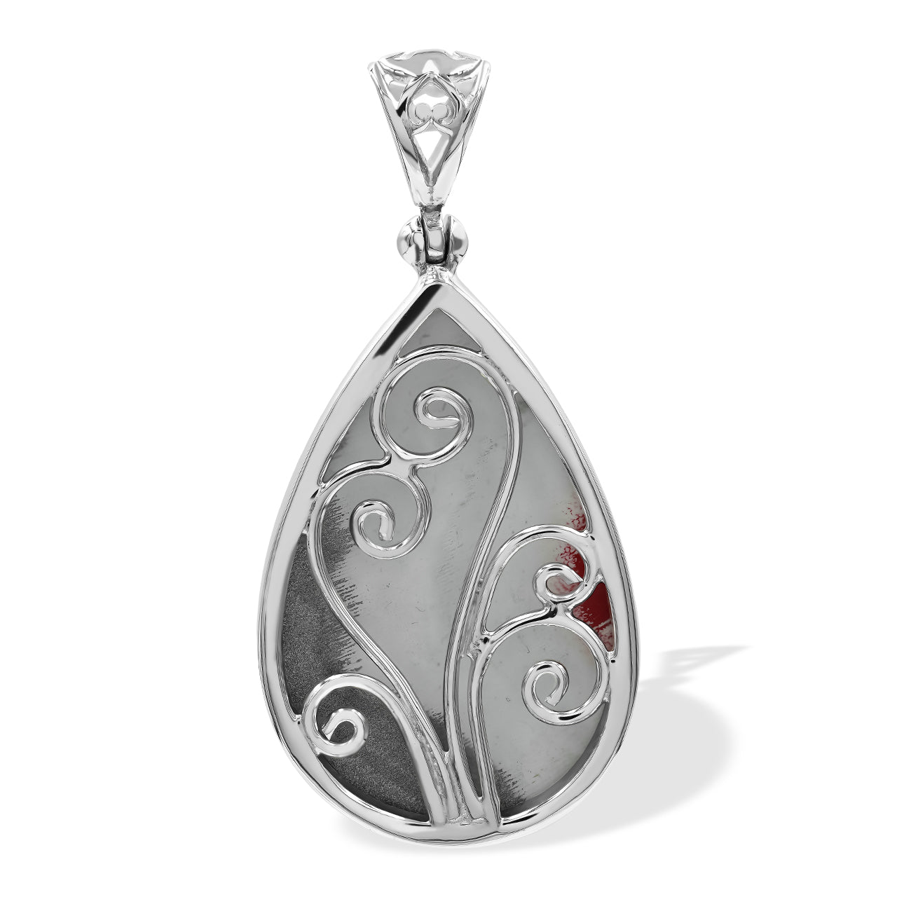 Starborn Black and White Fordite 30mm Pear Pendant in Sterling Silver