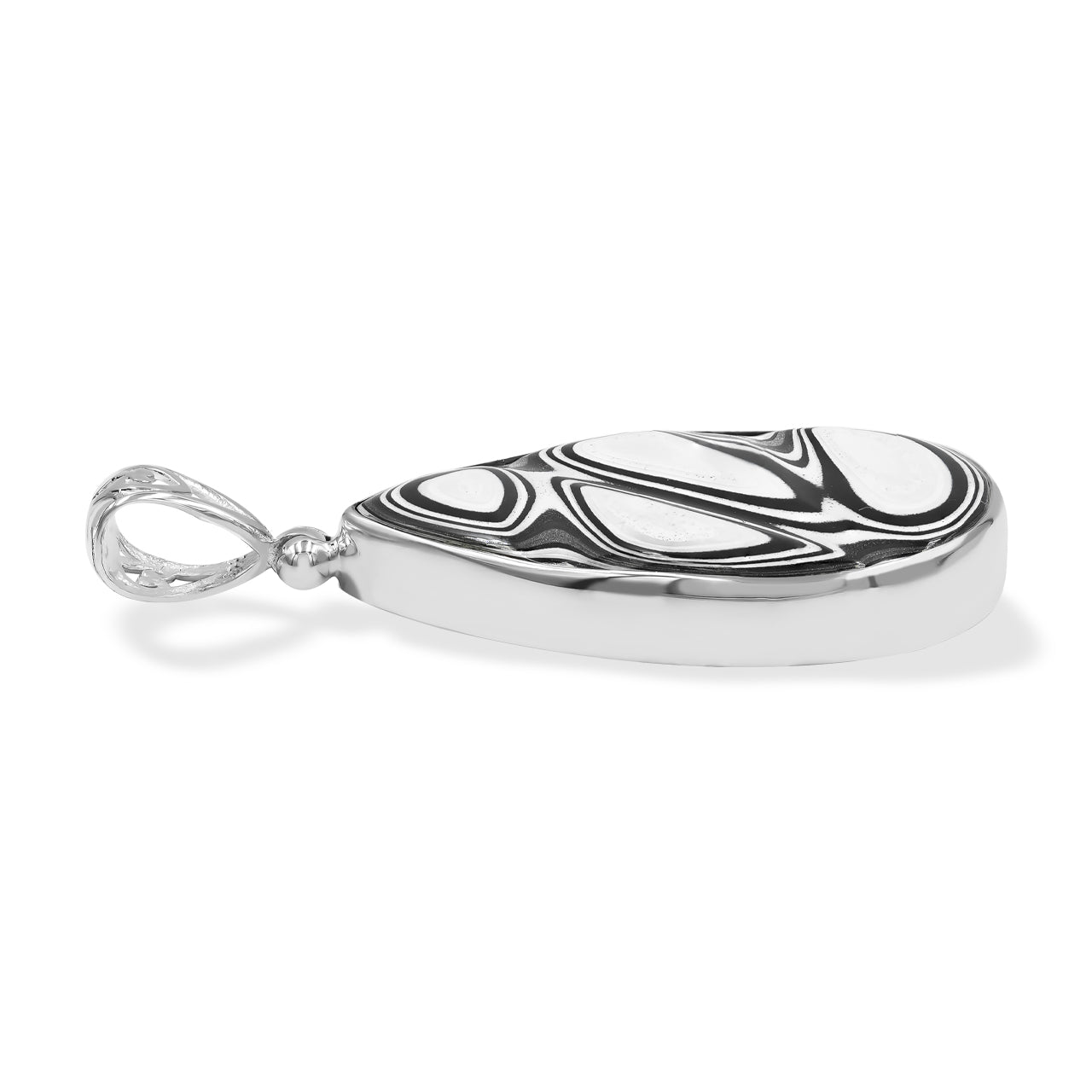Starborn Black and White Fordite 30mm Pear Pendant in Sterling Silver