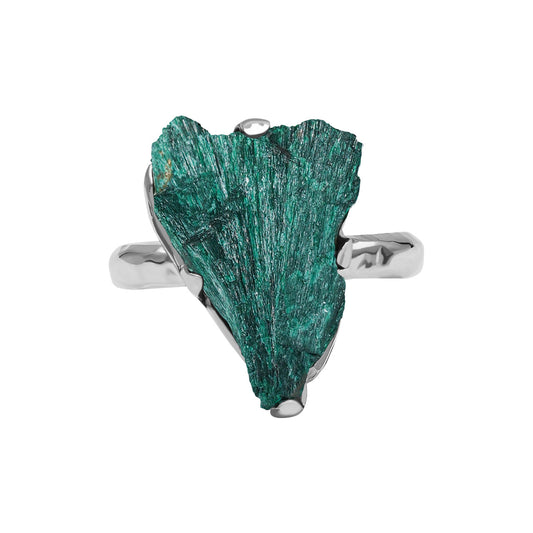 Starborn Raw Malachite Prong Set Ring in Fine Sterling Silver