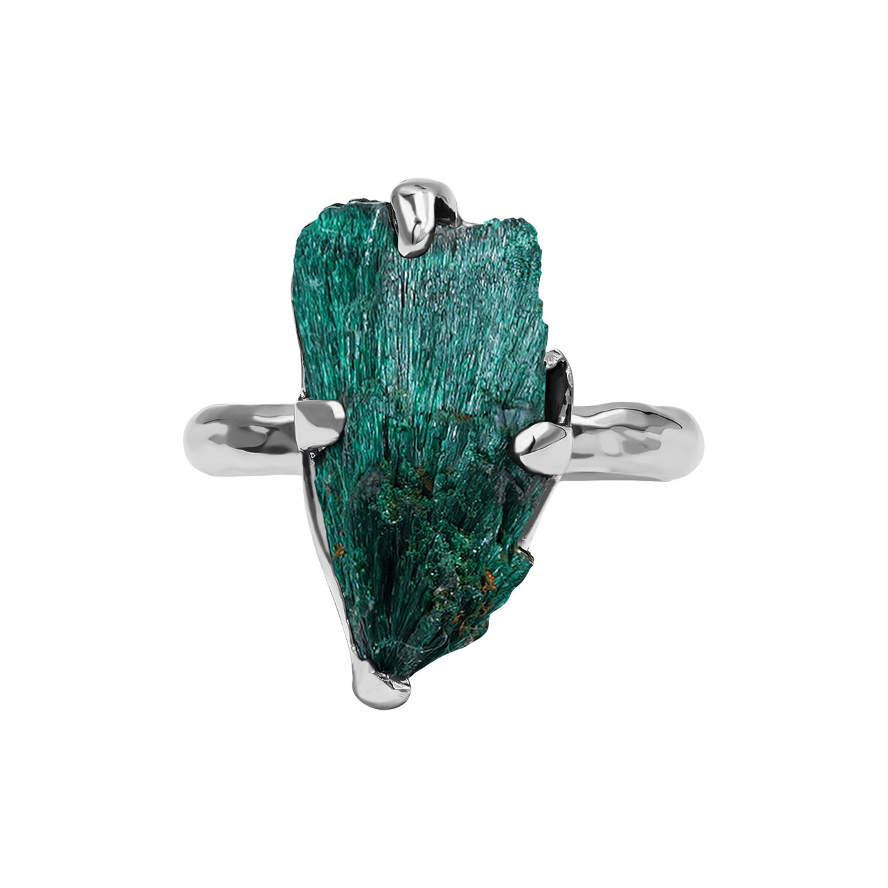 Starborn Raw Malachite Prong Set Ring in Fine Sterling Silver