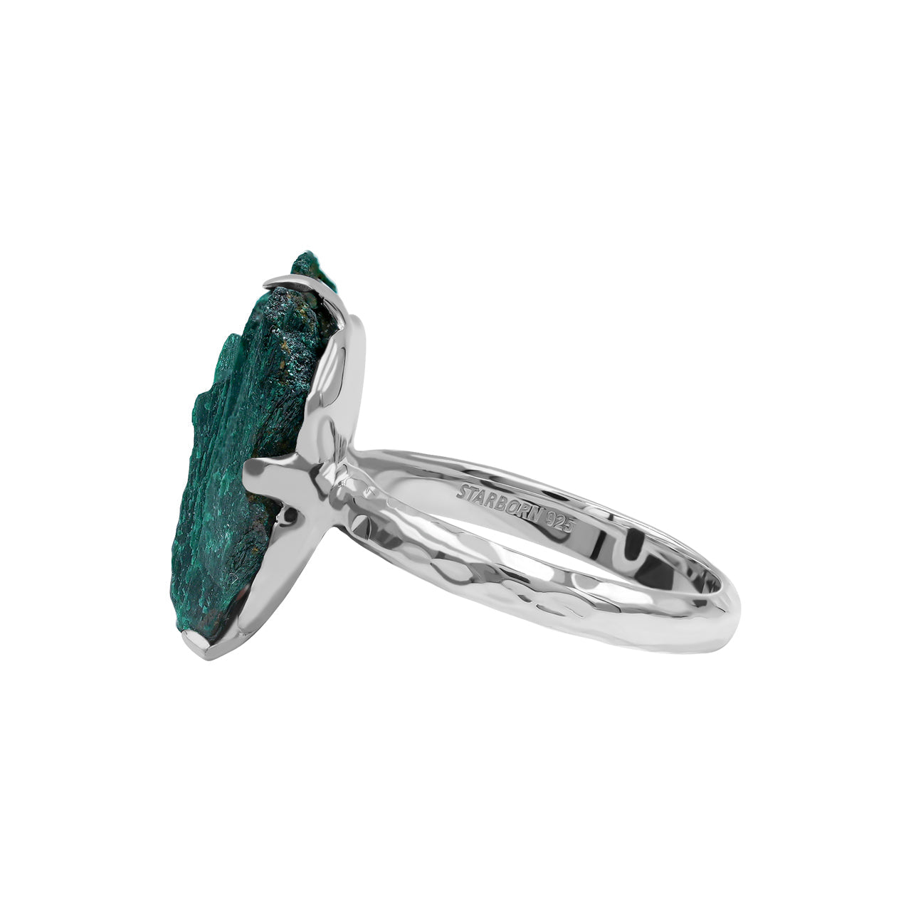 Starborn Raw Malachite Prong Set Ring in Fine Sterling Silver