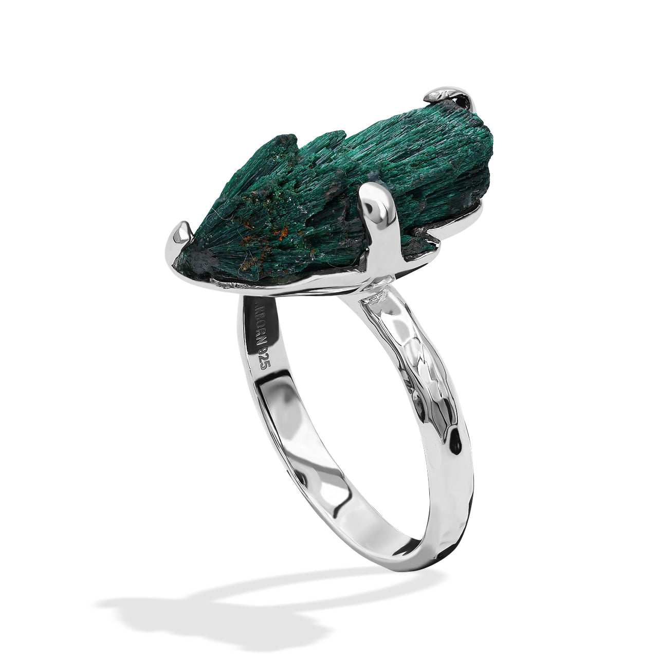 Starborn Raw Malachite Prong Set Ring in Fine Sterling Silver