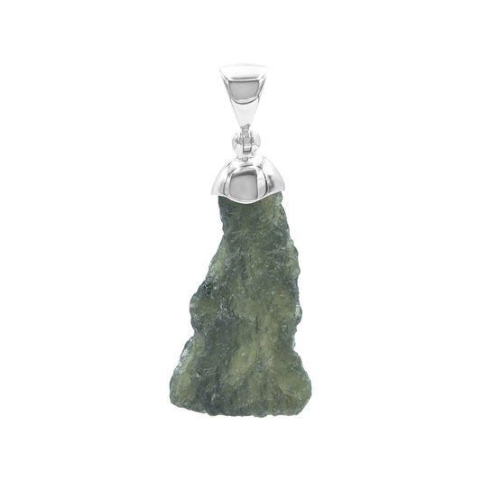 Starborn Rough Moldavite Single Chop Pendant in Sterling Silver